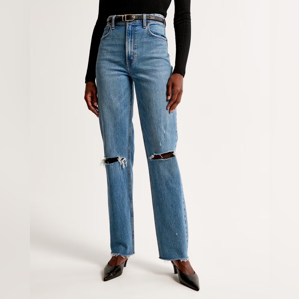 Abercrombie & Fitch 90s Straight High Rise Distressed Jeans Women’s size 16S